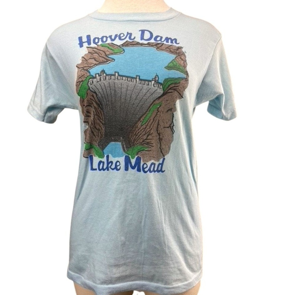 Vintage SCREEN STARS Womens (L)‎ T-Shirt HOOVER DAM Single Stitch Indie Vacation
